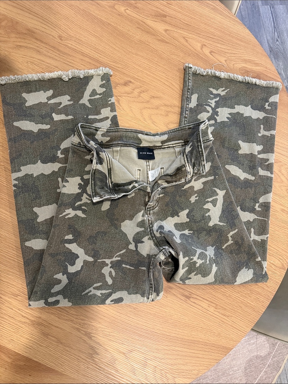 Wide Leg Camo Jeans in Olive Green by Wild Fable